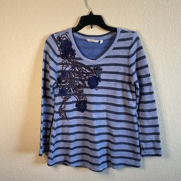 Soft Surroundings Womens Petite Small Blue Wildflower Embroidered‎ Tunic - Picture 1 of 5